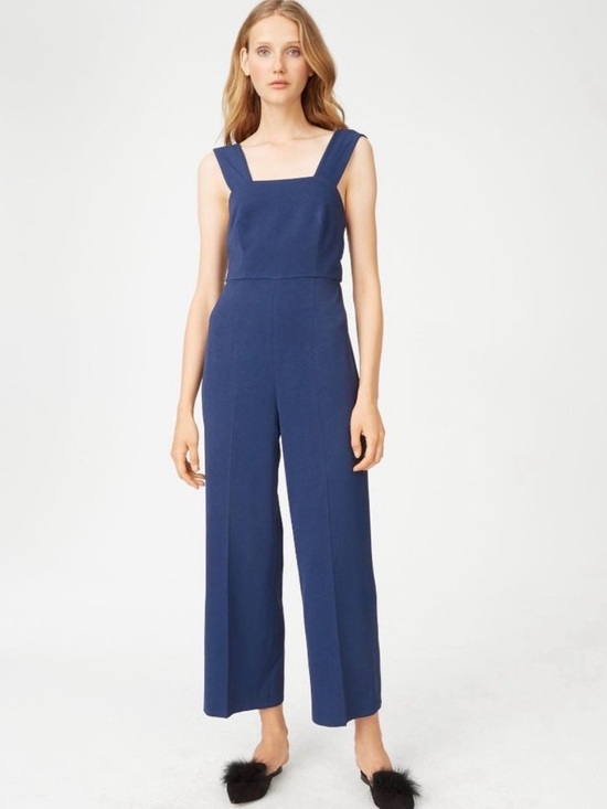 Club Monaco Pants - Club Monaco Navy Square-Neck Wide-Leg Jumpsuit